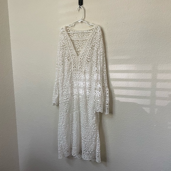 KATE SPADE NEW YORK | CROCHET LACE WHITE BELL SLEEVE SHIFT SUMMER DRESS | SIZE 2 - Picture 3 of 12